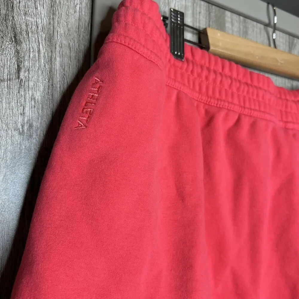 Athleta Sweat Shorts Size XL Fleece Lined Pockets Drawstrings Red Color